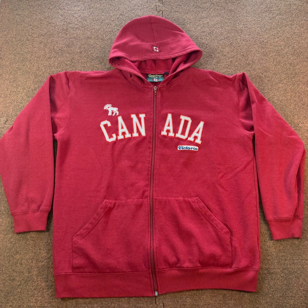 Canadiana Clothing Co Mens Red Canada Victoria Zip Up Hoodie Sweatshirt Medium